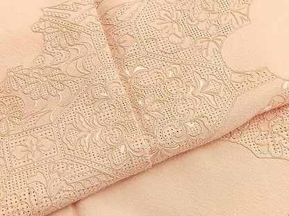 平和屋着物■中国三大刺繍 スワトウ刺繍 無地絵羽訪問着 総刺繍 菱天井花文 洗柿色 正絹 逸品 BAAW4979hv