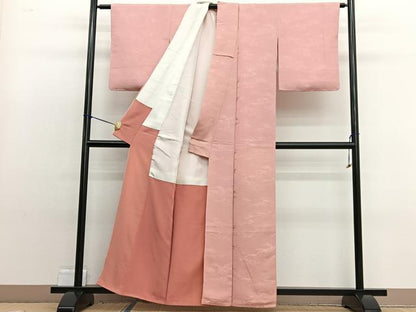 平和屋着物■上質な色無地　立波地紋　珊瑚色　正絹　逸品　BAAW4981hv