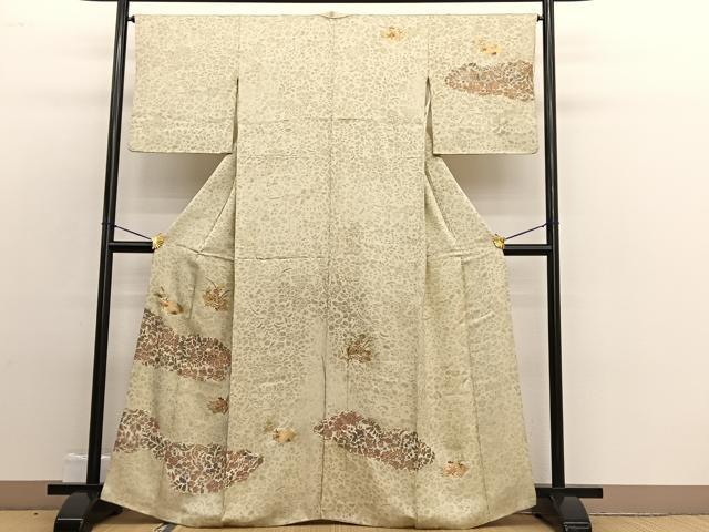 平和屋着物■訪問着 絞り 刺繍 地紙花文 金彩 暈し染め 正絹 逸品 BAAW4992hv