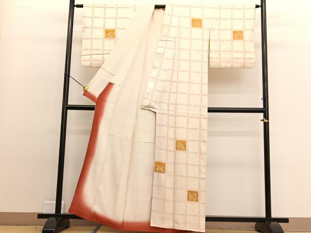 平和屋着物■訪問着　絞り　格子花文　正絹　逸品　BAAW4986hv