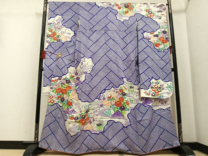 平和屋着物●豪華振袖　駒刺繍　絞り　草花文　金彩　三越扱い　正絹　逸品　AABG5765ph