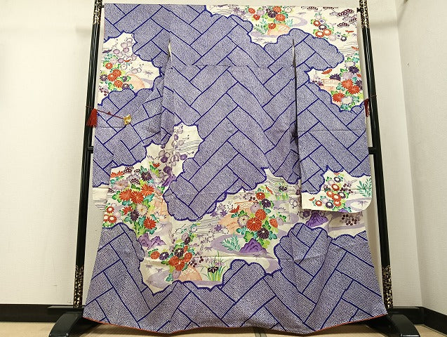 平和屋着物●豪華振袖　駒刺繍　絞り　草花文　金彩　三越扱い　正絹　逸品　AABG5765ph