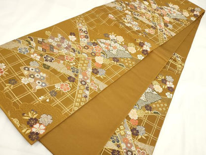 平和屋着物◎六通柄袋帯 吉祥桃山小袖 金糸 正絹 逸品 AABF8051wj