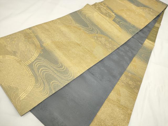 平和屋着物◎六通柄袋帯　流水籬横段文　金糸　正絹　逸品　AABF8061wj
