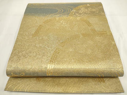 平和屋着物◎六通柄袋帯　流水籬横段文　金糸　正絹　逸品　AABF8061wj