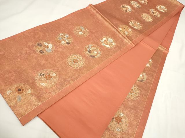 平和屋着物◎六通柄袋帯 花鳥丸文 金糸 正絹 逸品 AABF8066wj