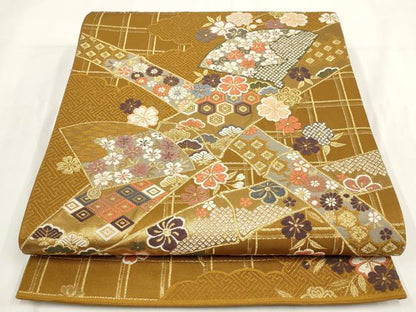 平和屋着物◎六通柄袋帯 吉祥桃山小袖 金糸 正絹 逸品 AABF8051wj