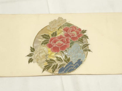 平和屋着物◎九寸名古屋帯　草花丸文　金銀糸　正絹　逸品　AABF8079wj