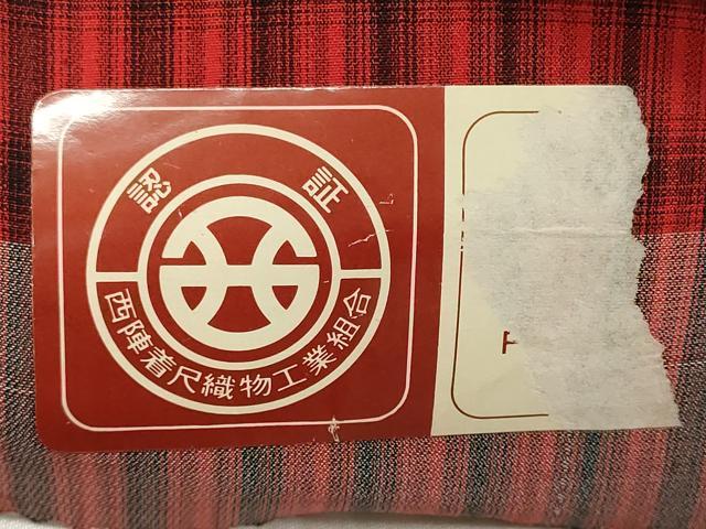 平和屋着物▼西陣　羽織・コート　雨コート　反物　羽尺　縞　遠州椿　防水　逸品　未使用　DABC7108we
