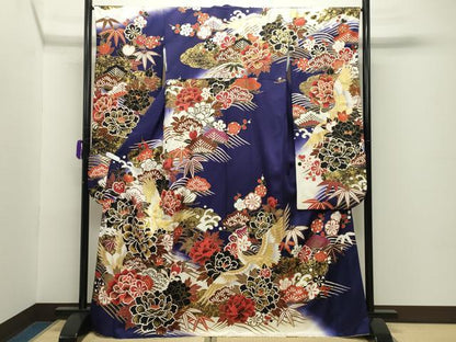 平和屋着物●豪華振袖　駒刺繍　飛鶴立波松竹梅文　暈し染め　金彩　正絹　逸品　CABC8368gh