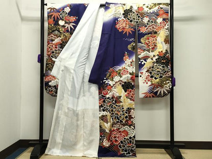 平和屋着物●豪華振袖　駒刺繍　飛鶴立波松竹梅文　暈し染め　金彩　正絹　逸品　CABC8368gh