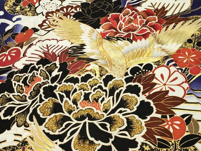 平和屋着物●豪華振袖　駒刺繍　飛鶴立波松竹梅文　暈し染め　金彩　正絹　逸品　CABC8368gh