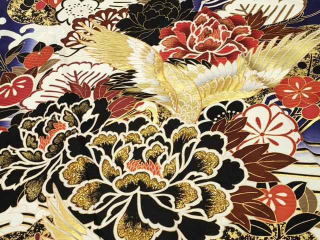 平和屋着物●豪華振袖　駒刺繍　飛鶴立波松竹梅文　暈し染め　金彩　正絹　逸品　CABC8368gh