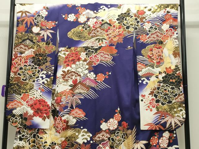 平和屋着物●豪華振袖　駒刺繍　飛鶴立波松竹梅文　暈し染め　金彩　正絹　逸品　CABC8368gh