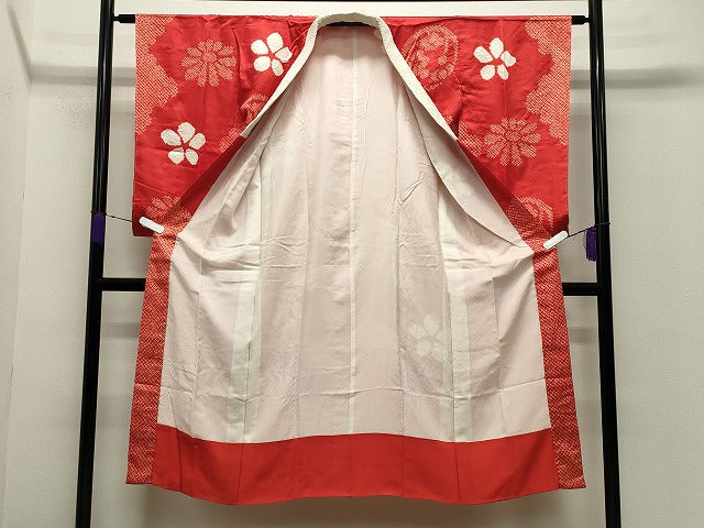平和屋着物●長襦袢　袷　絞り　雲取り舞花文　正絹　逸品　CABC8356gh