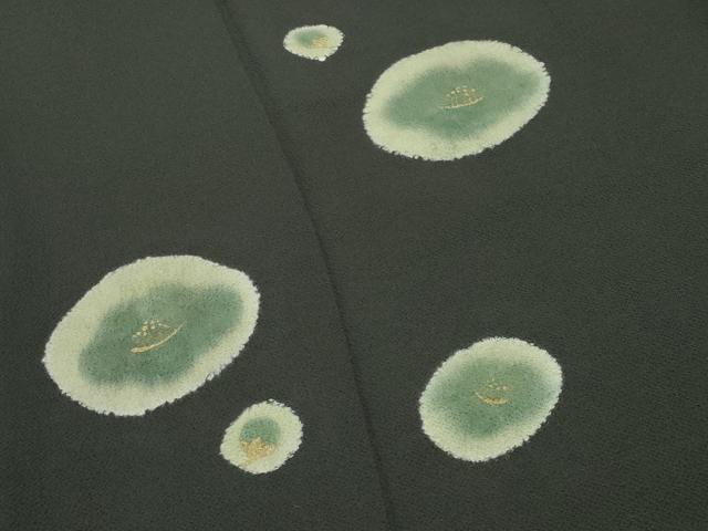 平和屋着物●訪問着　花丸文　黒地　金彩　鬼しぼ縮緬　正絹　逸品　CABC8379gh