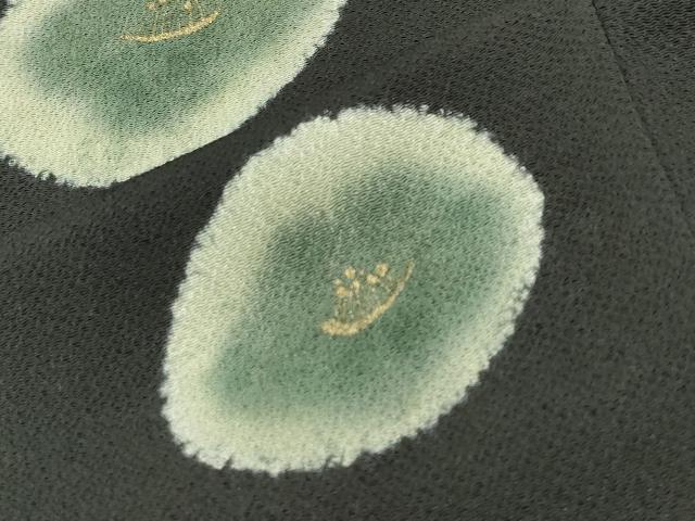 平和屋着物●訪問着　花丸文　黒地　金彩　鬼しぼ縮緬　正絹　逸品　CABC8379gh