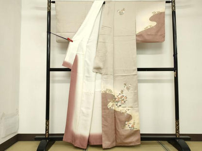 平和屋着物■訪問着 草花文 暈し染め 金彩 反端付き 正絹 逸品 DABD2583cd