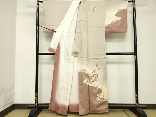 平和屋着物■訪問着 草花文 暈し染め 金彩 反端付き 正絹 逸品 DABD2583cd