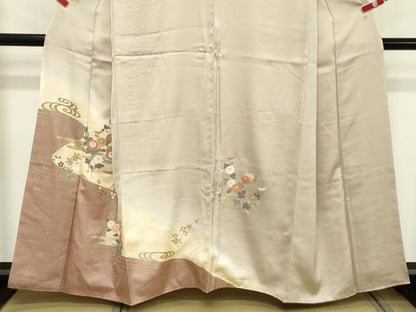 平和屋着物■訪問着 草花文 暈し染め 金彩 反端付き 正絹 逸品 DABD2583cd