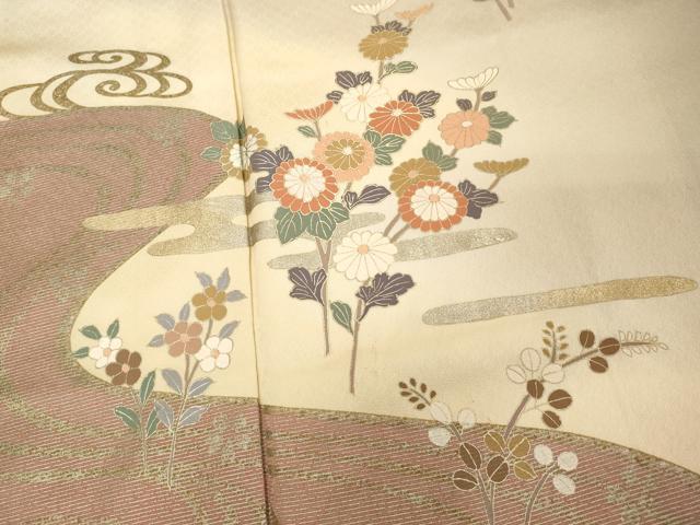 平和屋着物■訪問着 草花文 暈し染め 金彩 反端付き 正絹 逸品 DABD2583cd