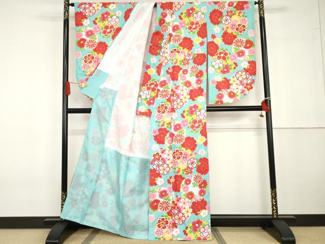 平和屋着物●小振袖　二尺袖　雪輪草花文　金彩　AABG6671cs