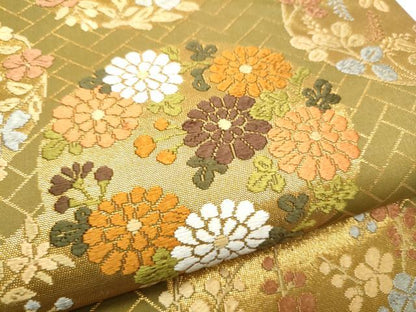 平和屋着物●西陣　河合美術織物謹製　六通柄袋帯　唐織　草花丸文　金糸　正絹　逸品　CABE0098hy