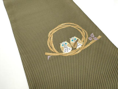 平和屋着物●伝統工芸士　古賀勝幸　両面　太鼓柄袋帯　ミミズク　鈴乃屋扱い　唐織　正絹　逸品　CABE0099hy