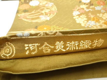 平和屋着物●西陣　河合美術織物謹製　六通柄袋帯　唐織　草花丸文　金糸　正絹　逸品　CABE0098hy