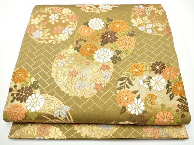 平和屋着物●西陣　河合美術織物謹製　六通柄袋帯　唐織　草花丸文　金糸　正絹　逸品　CABE0098hy