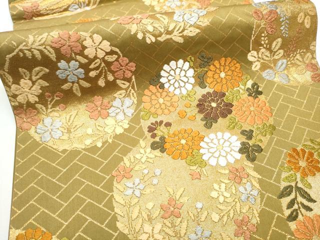 平和屋着物●西陣　河合美術織物謹製　六通柄袋帯　唐織　草花丸文　金糸　正絹　逸品　CABE0098hy