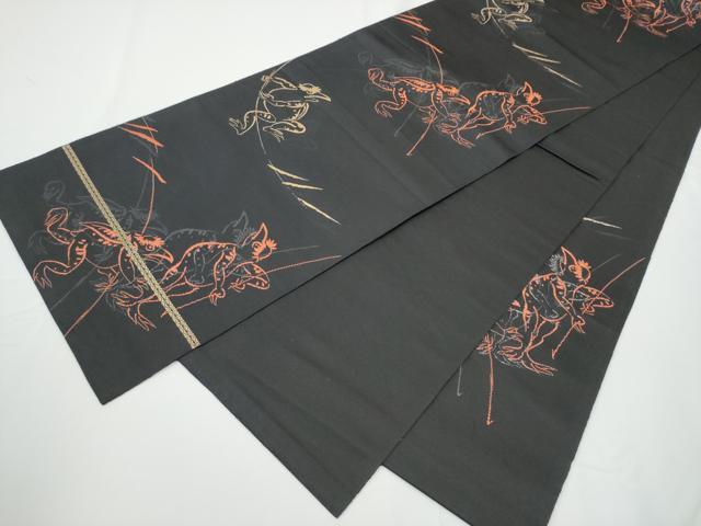 平和屋着物●六通柄袋帯　河童　カッパ　黒地　金糸　正絹　逸品　CABE0092hy