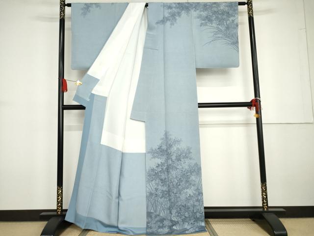 平和屋着物●伝統工芸士 砂川健一　訪問着　伊と幸　枝花文　極小鮫小紋柄　反端付き　正絹　逸品　未使用　AABG6705cs