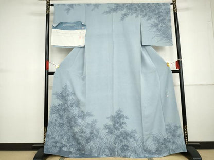 平和屋着物●伝統工芸士 砂川健一　訪問着　伊と幸　枝花文　極小鮫小紋柄　反端付き　正絹　逸品　未使用　AABG6705cs