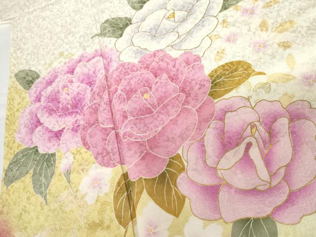 平和屋着物●訪問着　草花文　暈し染め　金彩　銀通し地　正絹　逸品　AABG6714cs