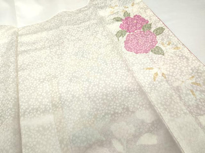 平和屋着物●訪問着　草花文　暈し染め　金彩　銀通し地　正絹　逸品　AABG6714cs