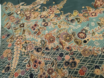 平和屋着物●訪問着　中国三大刺繍　汕頭刺繍　スワトウ刺繍　相良刺繍　雪輪枝花文　金糸　鬼しぼ縮緬　正絹　逸品　AABG6708cs