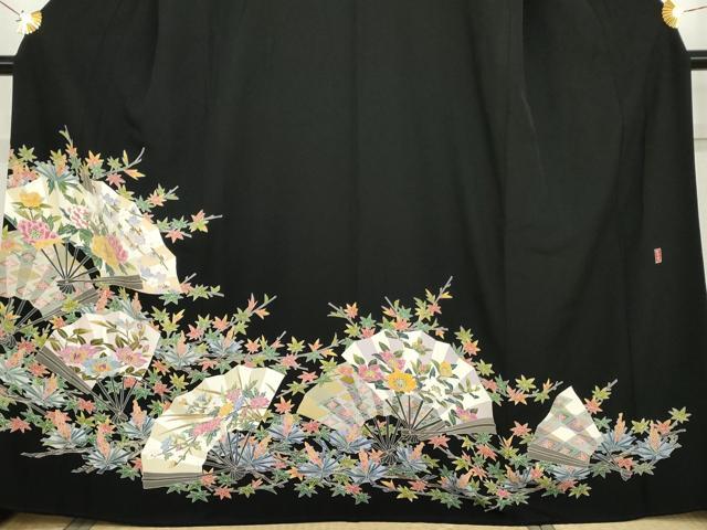 平和屋着物●本加賀友禅作家　高野富夫　黒留袖　扇面花松楓文　正絹　逸品　AABG6718cs