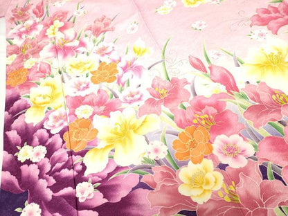 平和屋着物●Mami Seira Mika Syoko 訪問着　刺繍　草花文　暈し染め　金糸　金彩　暈し染め　金通し地　正絹　逸品　AABG6720cs