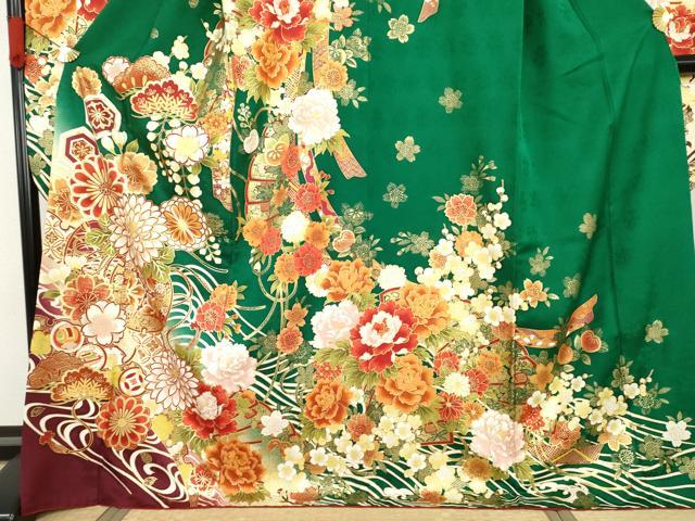 平和屋着物●豪華振袖　駒刺繍　花鼓檜扇吉祥文　金彩　正絹　逸品　AABG6716cs