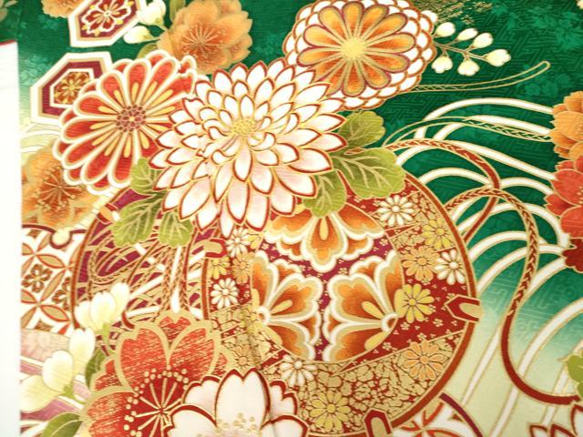 平和屋着物●豪華振袖　駒刺繍　花鼓檜扇吉祥文　金彩　正絹　逸品　AABG6716cs