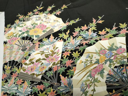 平和屋着物●本加賀友禅作家　高野富夫　黒留袖　扇面花松楓文　正絹　逸品　AABG6718cs