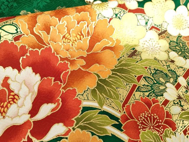 平和屋着物●豪華振袖　駒刺繍　花鼓檜扇吉祥文　金彩　正絹　逸品　AABG6716cs