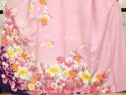 平和屋着物●Mami Seira Mika Syoko 訪問着　刺繍　草花文　暈し染め　金糸　金彩　暈し染め　金通し地　正絹　逸品　AABG6720cs