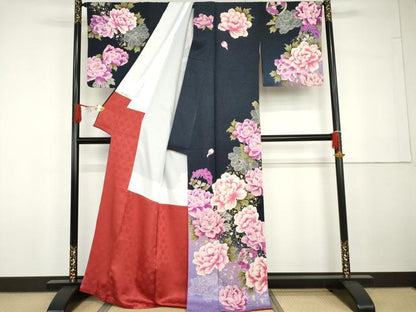平和屋着物●訪問着　草花文　暈し染め　金糸　金銀彩　銀通し地　正絹　逸品　AABG7802cs
