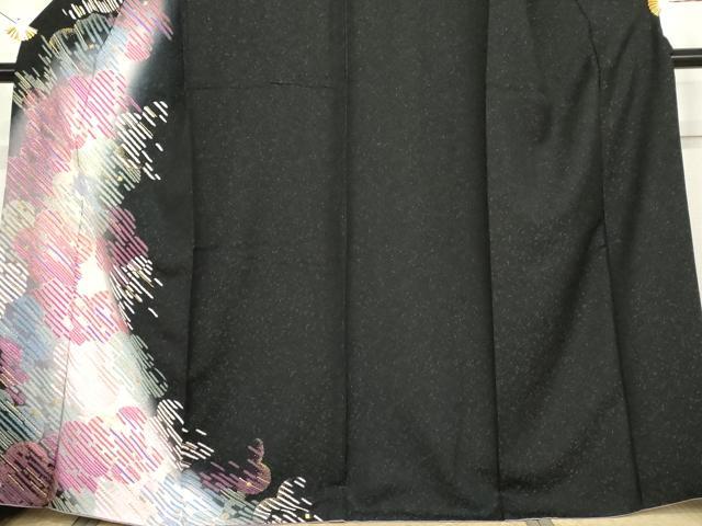 平和屋着物●訪問着　龍絞り　舞花文　暈し染め　黒地　金彩　銀通し地　正絹　逸品　AABG7803cs