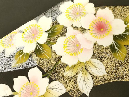 平和屋着物●塩瀬　九寸開き名古屋帯　手描き　地紙草花文　黒地　金銀彩　正絹　逸品　CABD4326dy
