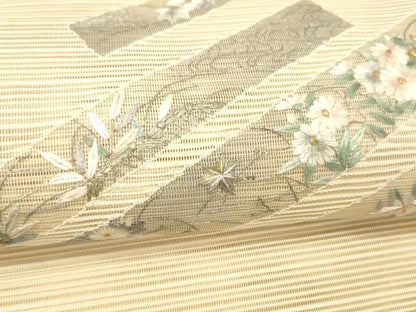 平和屋着物＊夏物 絽綴れ 八寸名古屋帯 刺繍 流水籬草花文 金銀糸 正絹 逸品 DABC8572cm