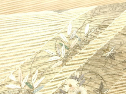 平和屋着物＊夏物 絽綴れ 八寸名古屋帯 刺繍 流水籬草花文 金銀糸 正絹 逸品 DABC8572cm