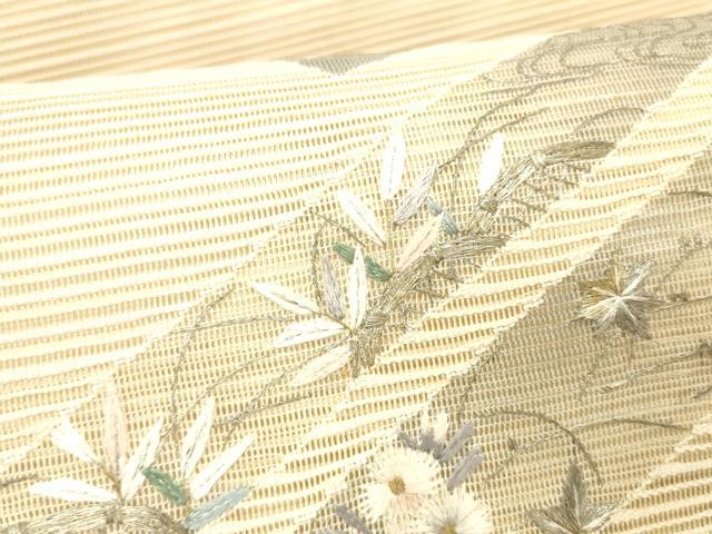 平和屋着物＊夏物 絽綴れ 八寸名古屋帯 刺繍 流水籬草花文 金銀糸 正絹 逸品 DABC8572cm